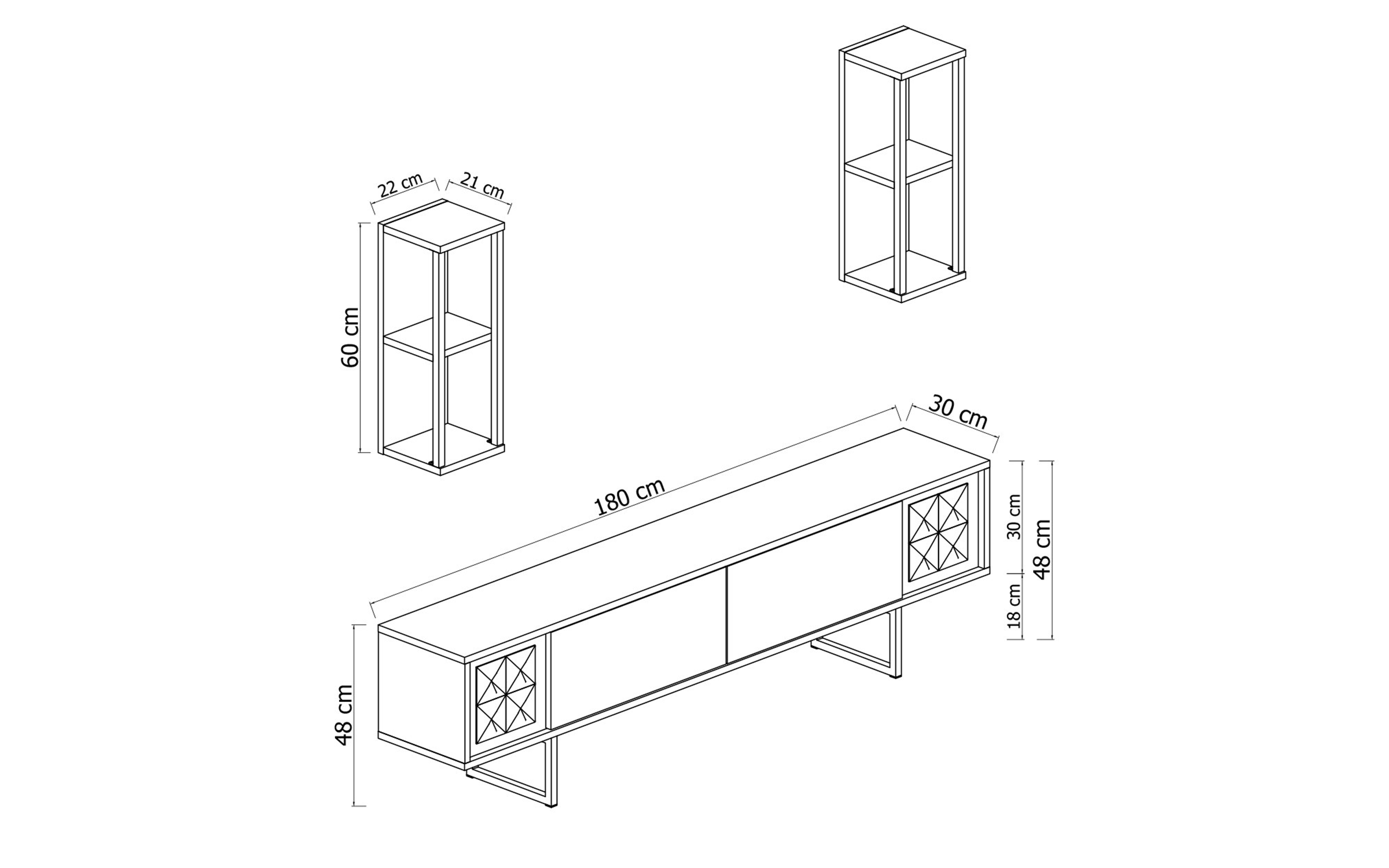 Modul TV + 2 buc. etajera Linus, alb  2